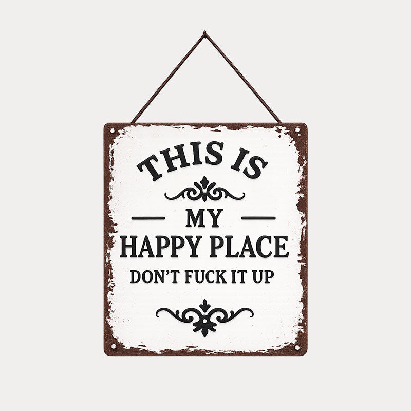 “Dit is mijn gelukkige plek” – Rustiek houten hangbord ✨🏡💖