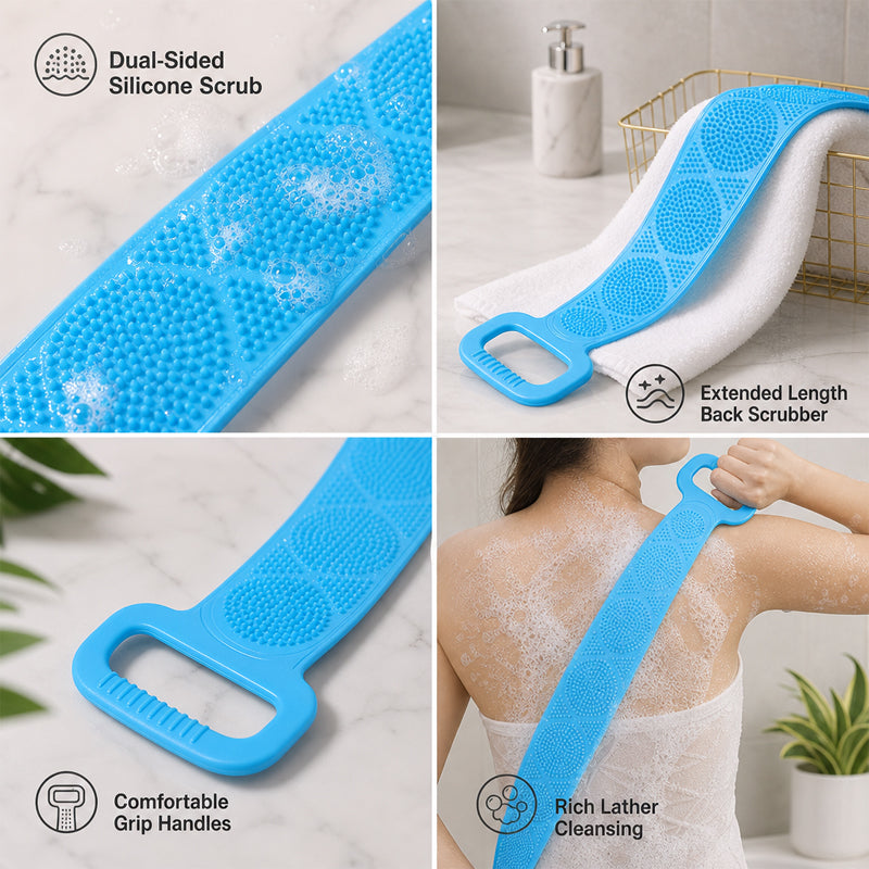 🌿🛁 Extra Lange Siliconen Rugborstel – Reinigt, Masseert & Verzorgt! ✨💙