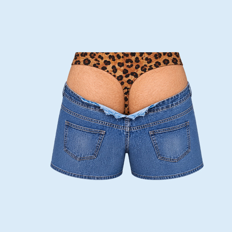 😄🐆Leuke strandzwemkleding van denim met luipaardprint