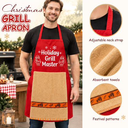 🎅 Kerst-BBQ-schort – Grappig kerstschort voor de grillmeester, inclusief handdoek