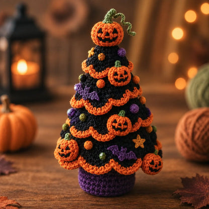 🎃 DIY-haakpakket voor een Halloween-boom | Alles-in-één-pakket voor een griezelige tafeldecoratie van 7 inch met verschillende lagen 🧶👻✨