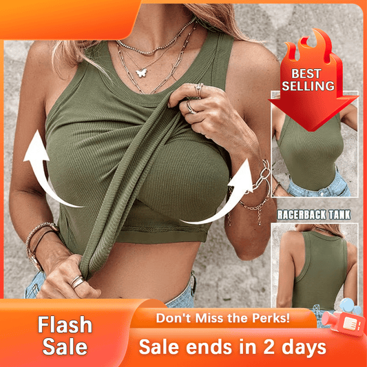 Chicme Ronde Hals Ingebouwde BH Geribbelde Tank Top Fit Casual Comfortabel💥