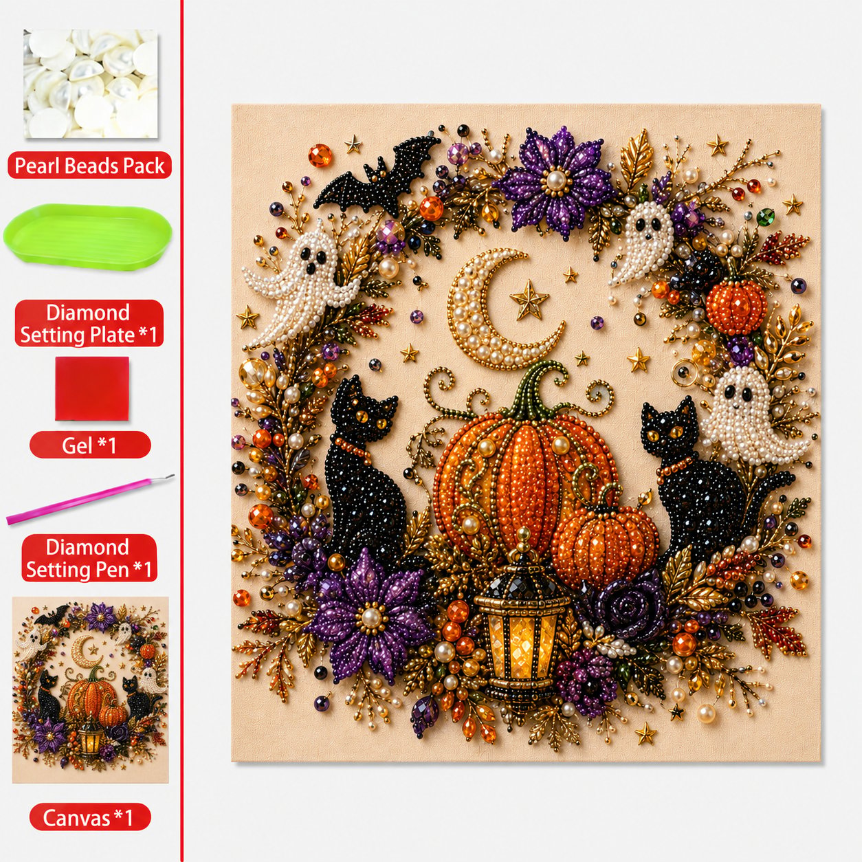 👻✨ DIY-set voor Halloween-parelkunst – Maak van kleine pareltjes griezelig-schattige kunstwerkjes