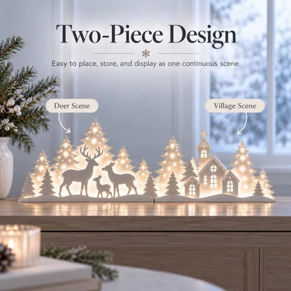 🦌 Verlichte kerstversieringen voor het raam – rendieren & dorp | 2-delige LED-set ✨