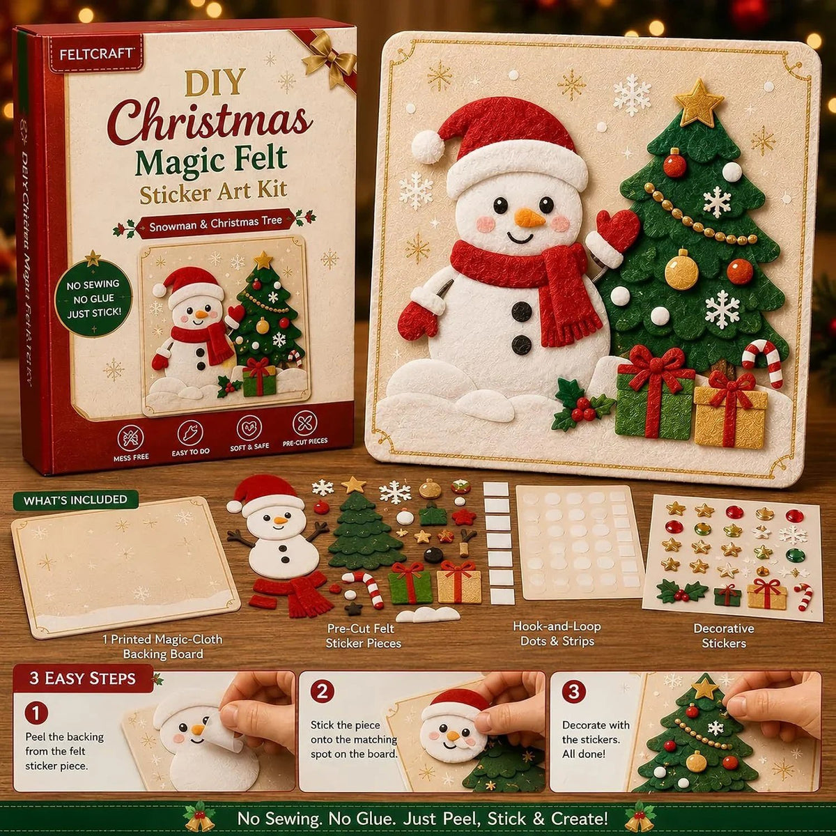 🎄 DIY-kerstmagie: kunstset met viltstickers – afpellen, plakken en creatief aan de slag
