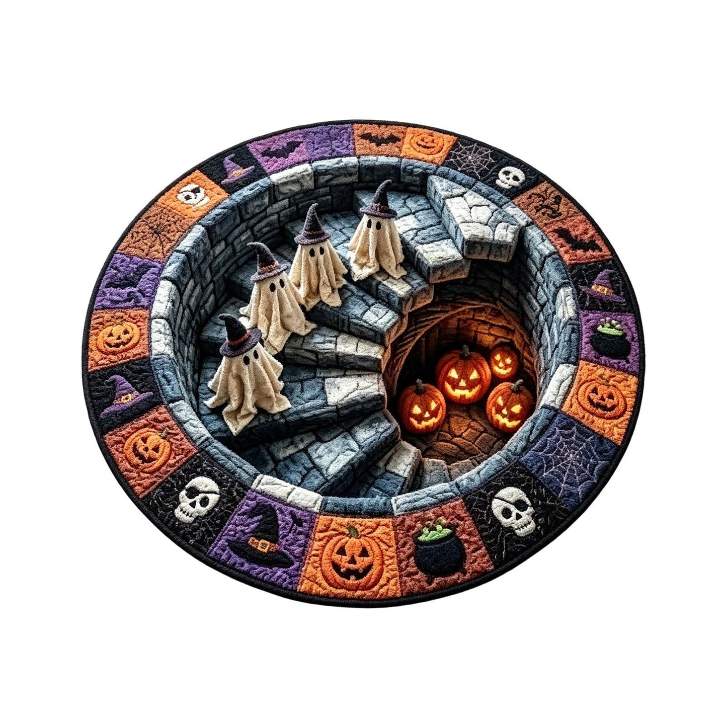 🔥 Rond vloerkleed met 3D-spooktrap – Griezelige Halloween-optische illusie 👻