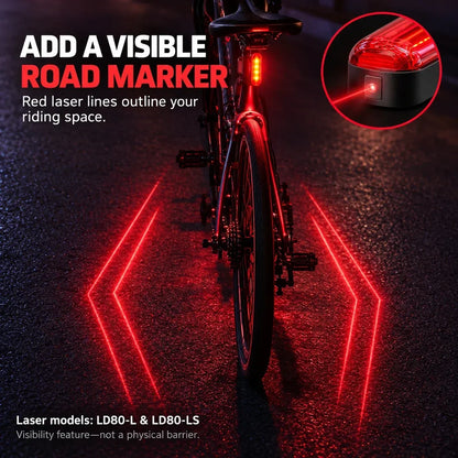 🚨 LED-achterlicht voor de fiets met remknipperlicht | Laser Safety Zone, batterijduur van 22 uur (inclusief twee bevestigingsbeugels)