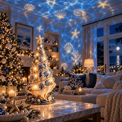 🌊 Kerstlamp met projectie van een schelpenboom aan de kust | Warme gloed & op de oceaan geïnspireerde kerstprojectie ✨