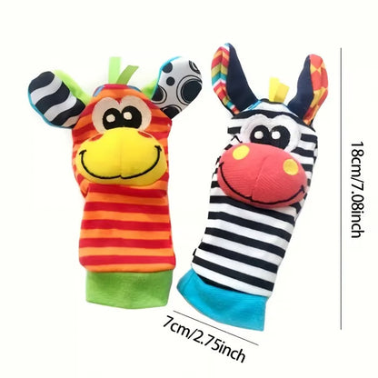 🔥Laatste dag: 49% KORTING - 👶🌈Een set sokjes met belletjes en rammelaars voor pasgeboren baby's, met cartoon-dierenmotief