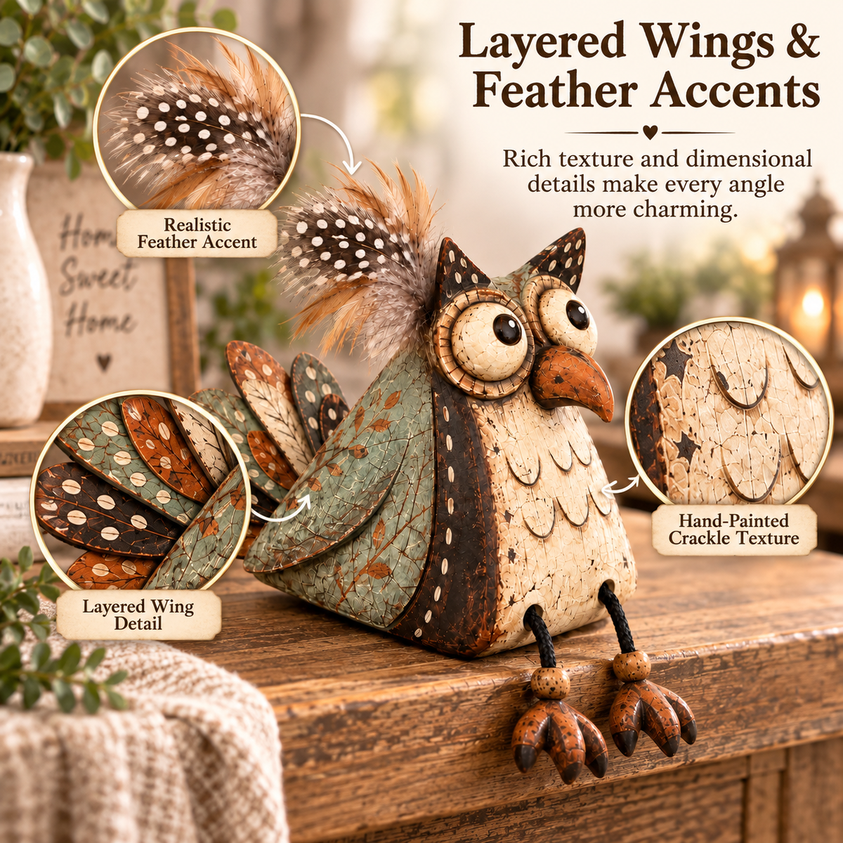🦉✨ Rustieke Uilen Plankdecoratie – Warme Landelijke Sfeer!