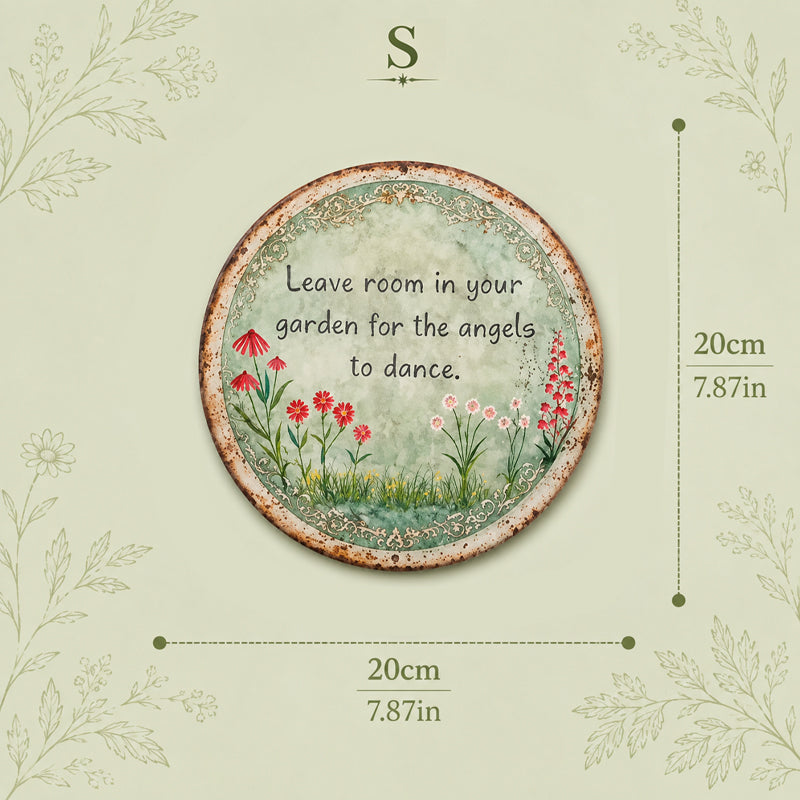 ✨ Handgemaakt rond metalen bordje met ‘Angel Dance’, vintage wanddecoratie voor de cottage-tuin, ideaal als cadeau