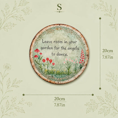 ✨ Handgemaakt rond metalen bordje met ‘Angel Dance’, vintage wanddecoratie voor de cottage-tuin, ideaal als cadeau