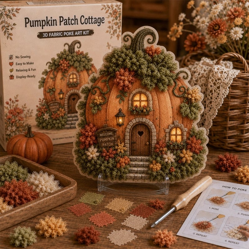 🔥Laatste dag: 50% KORTING - ✨Whimsical Village 3D-poke-art-set van stof
