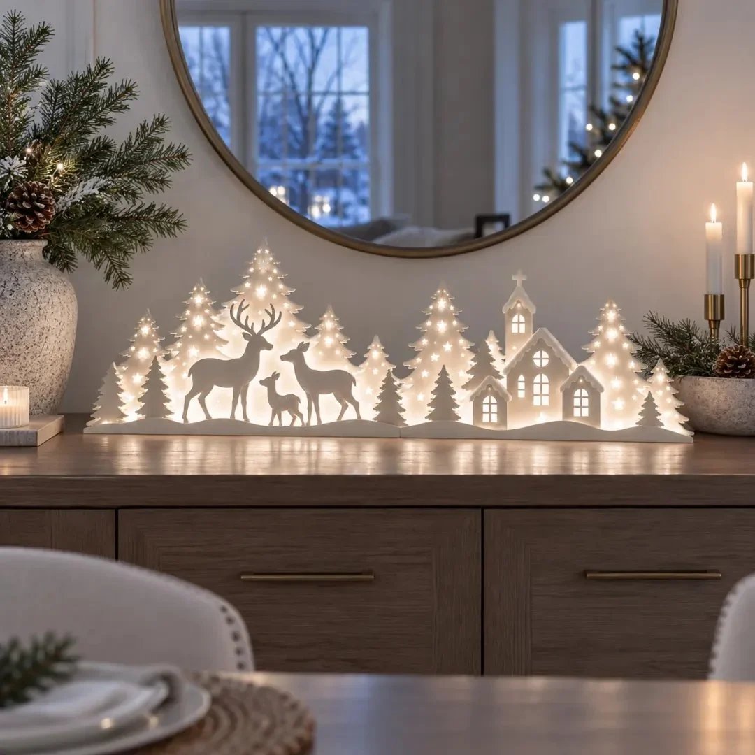 🦌 Verlichte kerstversieringen voor het raam – rendieren & dorp | 2-delige LED-set ✨
