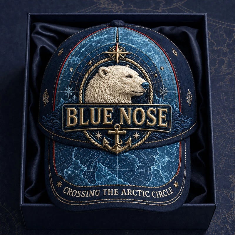 🐻‍❄️🏔️ Vintage “Blue Nose” Poolbeer – Herdenkingspet voor de oversteek van de poolcirkel 🧢