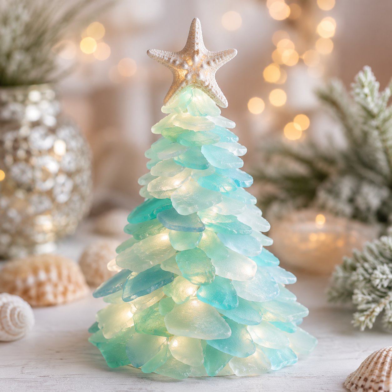 🎅 Beginnersvriendelijke doe-het-zelf-set voor kerstversiering met verlichte zeeglas-kerstman | Complete set inclusief stukjes zeeglas, warme kerstverlichting en een stapsgewijze handleiding 💕