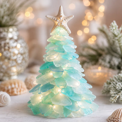🎅 Beginnersvriendelijke doe-het-zelf-set voor kerstversiering met verlichte zeeglas-kerstman | Complete set inclusief stukjes zeeglas, warme kerstverlichting en een stapsgewijze handleiding 💕