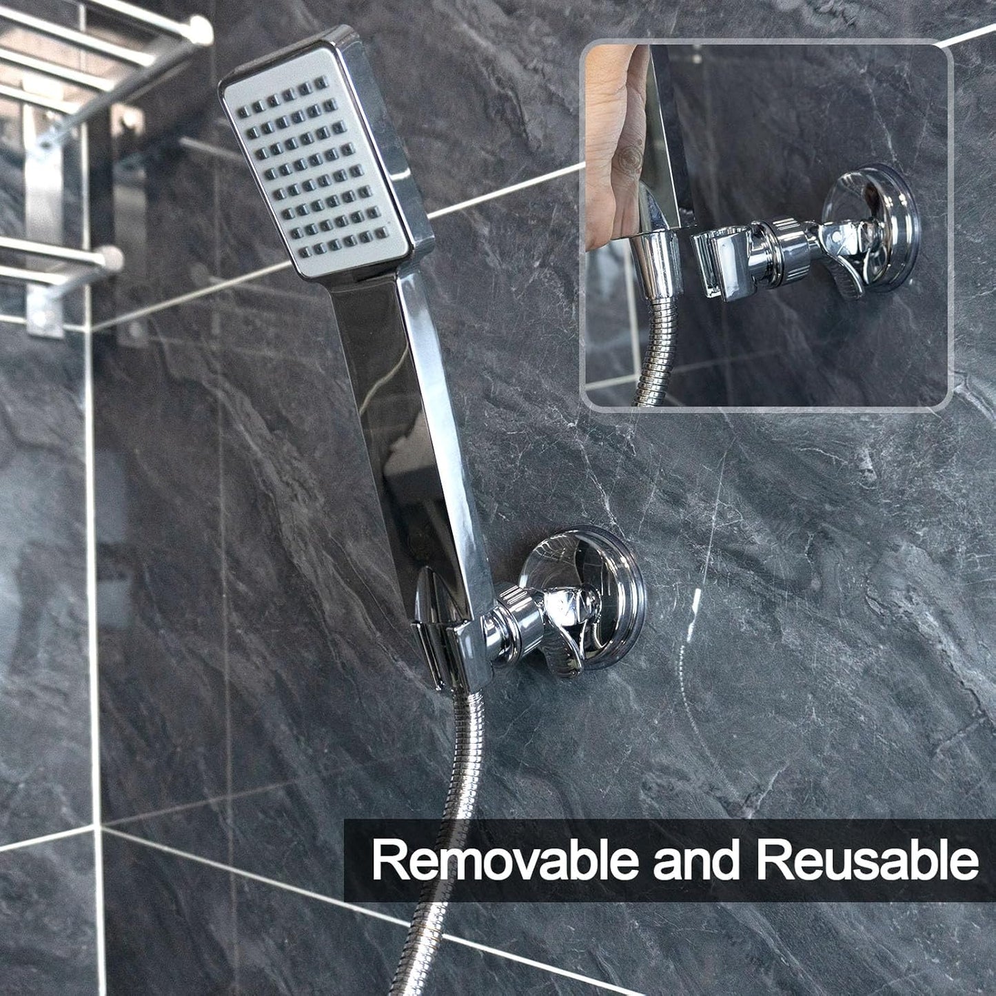 🚿🛁 Verstelbare douchekophouder – Afneembare douchekophouder met zuignap – Boorvrije douchekophouder 🔧✨