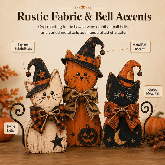 🎃 Vintage Heksenkat Decoratieset – Breng Warme Halloween Sfeer In Huis! 🐈‍⬛✨