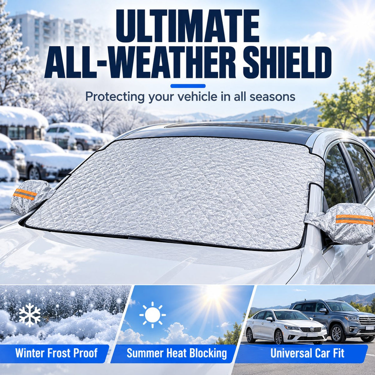 ❄️☀️ 4-Seizoenen Auto-Ruitcover – Bescherm je Voorruit tegen IJs, Sneeuw & Zon