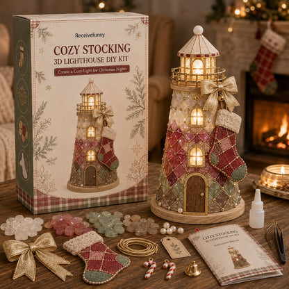 🎄Een voor beginners geschikte doe-het-zelfset voor een verlichte kerstfiguur in de vorm van een vuurtoren in zeeglasstijl | Complete set inclusief onderdelen in zeeglasstijl, led-lampjes en een stapsgewijze handleiding 💕