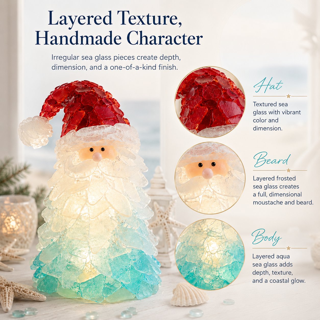 🎅 Beginnersvriendelijke doe-het-zelf-set voor kerstversiering met verlichte zeeglas-kerstman | Complete set inclusief stukjes zeeglas, warme kerstverlichting en een stapsgewijze handleiding 💕