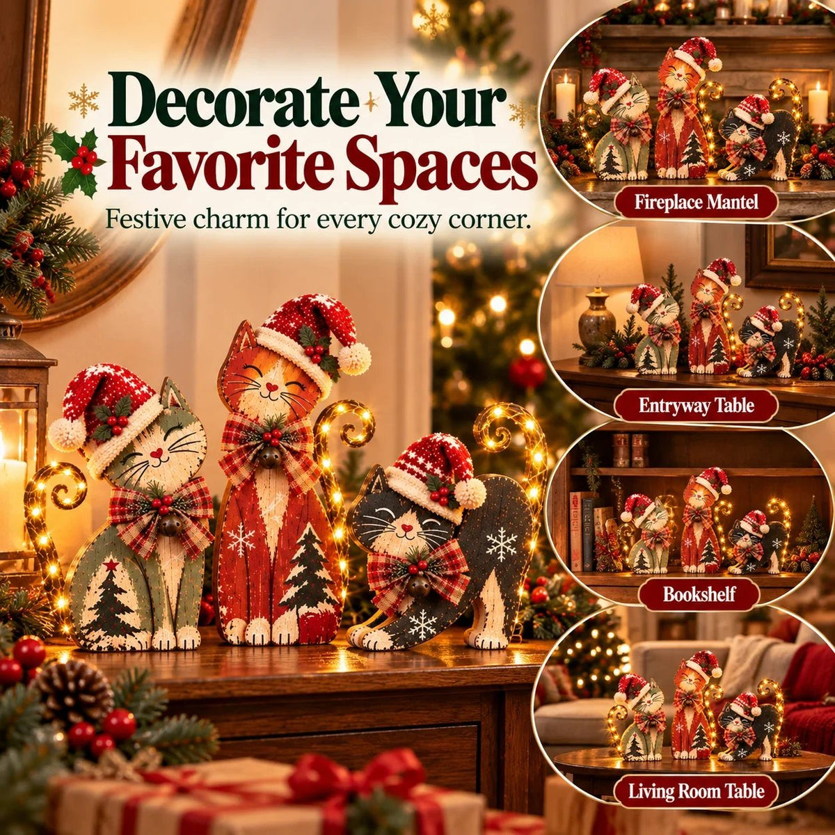 🎄 Vintage kerstkaarten met ledverlichting – 3 ontwerpen | Warm wit licht en afstandsbediening