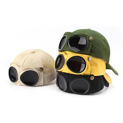 🤣 Baseballpet in pilotenstijl — Uniek ontwerp met zonnebrilpanelen en vintage details! 🧢✨