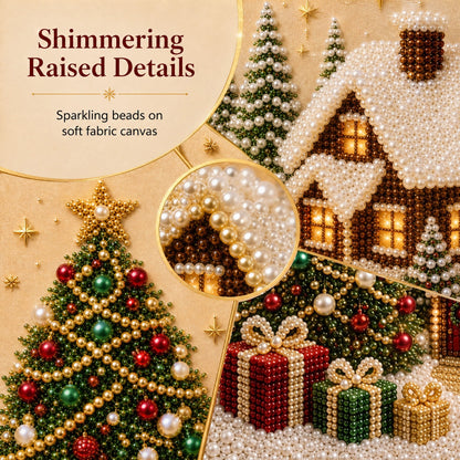 🎄🎅 Premium 3D-kerstwanddecoratieset met parels | Luxe canvas met vloklaag en krasbestendige, kleurvaste parelkraaltjes – DIY-kerstdecoratie ⛄️❄️