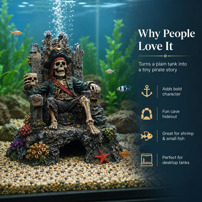 🌊☠️Underwater Pirate Skeleton Throne Aquarium Hideout Cave Decor