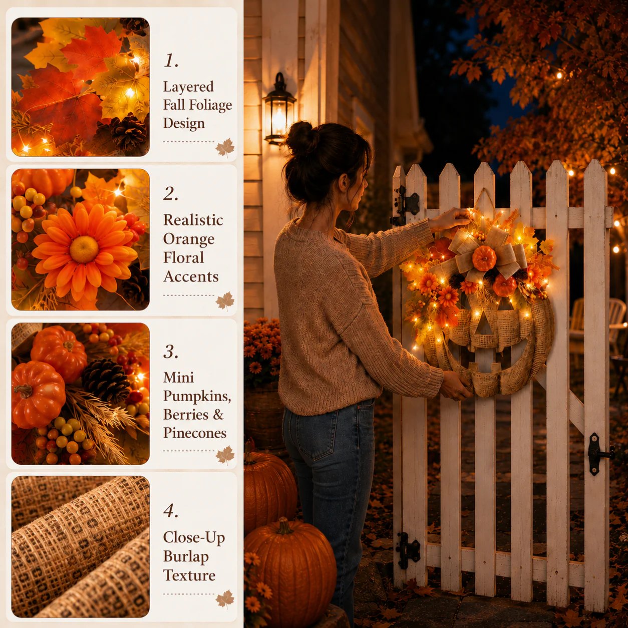 🎃✨ Lighted Burlap Pumpkin Wreath  (✨Limited Edition 2026)
