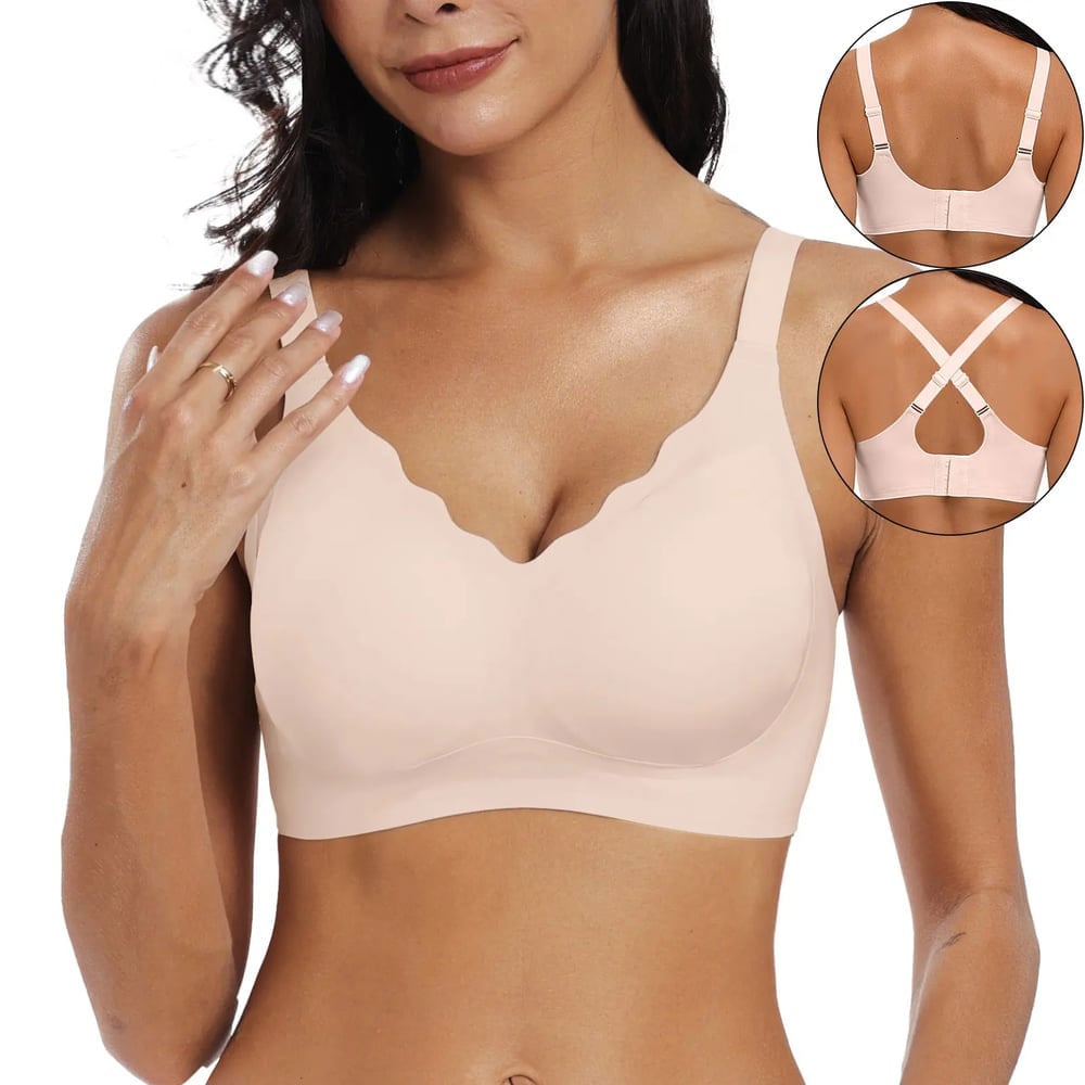 💖Naadloze push-up beha voor dames – draadloos, V-hals, met mesh en gekruist design