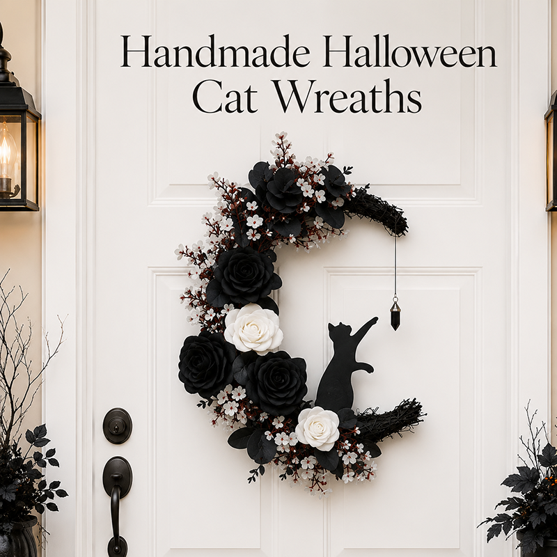 🐈‍⬛🌙Handgemaakte Halloween-kattenkrans