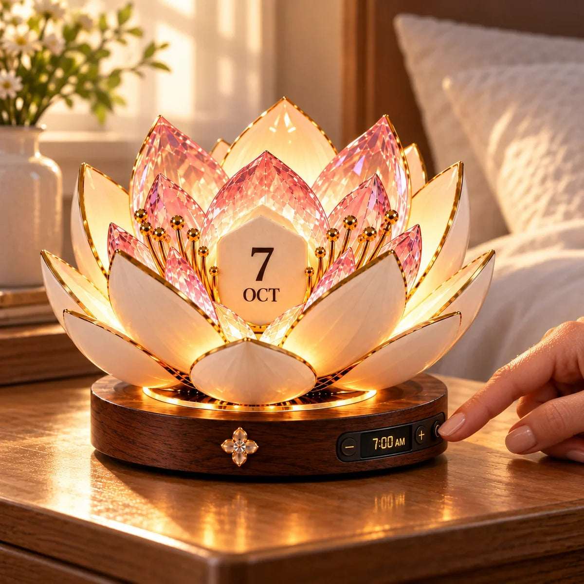 🌸 Automatische bloeiende eeuwigdurende kalender — Bloemenkalender die de datum weergeeft met warm sfeerverlichting