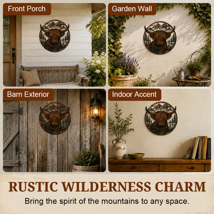 🐂Metalen wanddecoratie met berglandschap en Highland-koe🏔️
