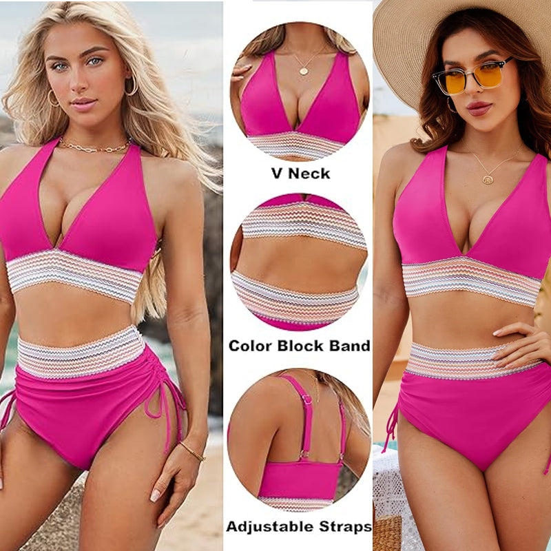 ☀️Tijdelijke vakantieaanbieding🏖️Bikinisets met hoge taille en buikcorrigerende kleuren: Color Block Bikini Sets