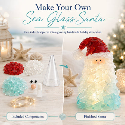 🎅 Beginnersvriendelijke doe-het-zelf-set voor kerstversiering met verlichte zeeglas-kerstman | Complete set inclusief stukjes zeeglas, warme kerstverlichting en een stapsgewijze handleiding 💕