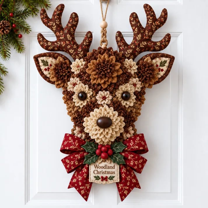 🎄✨DIY-set voor een kerstdeurhanger van stoffen bloemen – Gelaagde kerstversiering