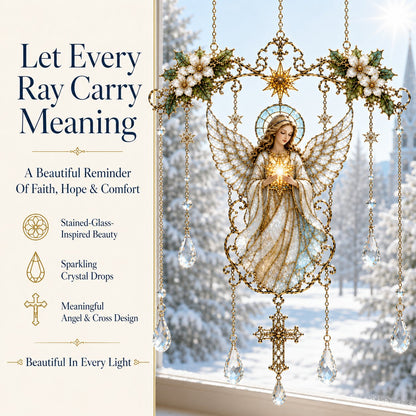 ✨ Collectie ‘Blessing Suncatcher’ in glas-in-loodstijl | Op het geloof geïnspireerde raamdecoratie met goudkleurige omlijsting en kristallen regenboogdruppels 🌈🙏