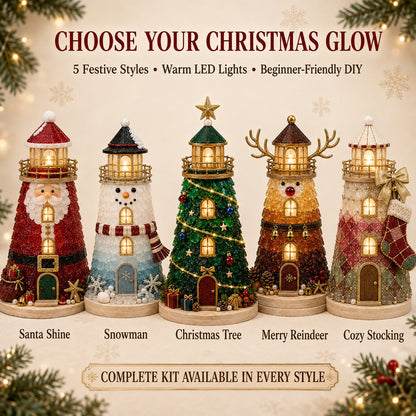 🎄Een voor beginners geschikte doe-het-zelfset voor een verlichte kerstfiguur in de vorm van een vuurtoren in zeeglasstijl | Complete set inclusief onderdelen in zeeglasstijl, led-lampjes en een stapsgewijze handleiding 💕