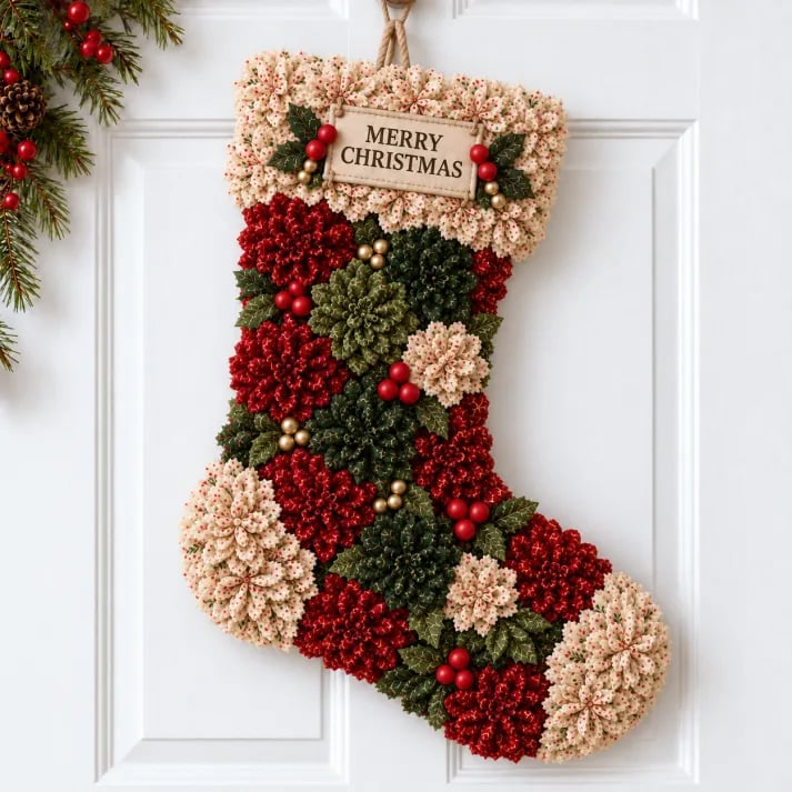 🎄✨DIY-set voor een kerstdeurhanger van stoffen bloemen – Gelaagde kerstversiering