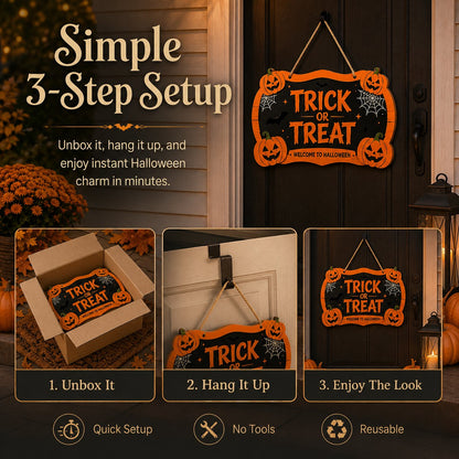 🎃 Trick or Treat Halloween Deurbord – Sfeervolle Halloween Welkom Decoratie 👻🦇