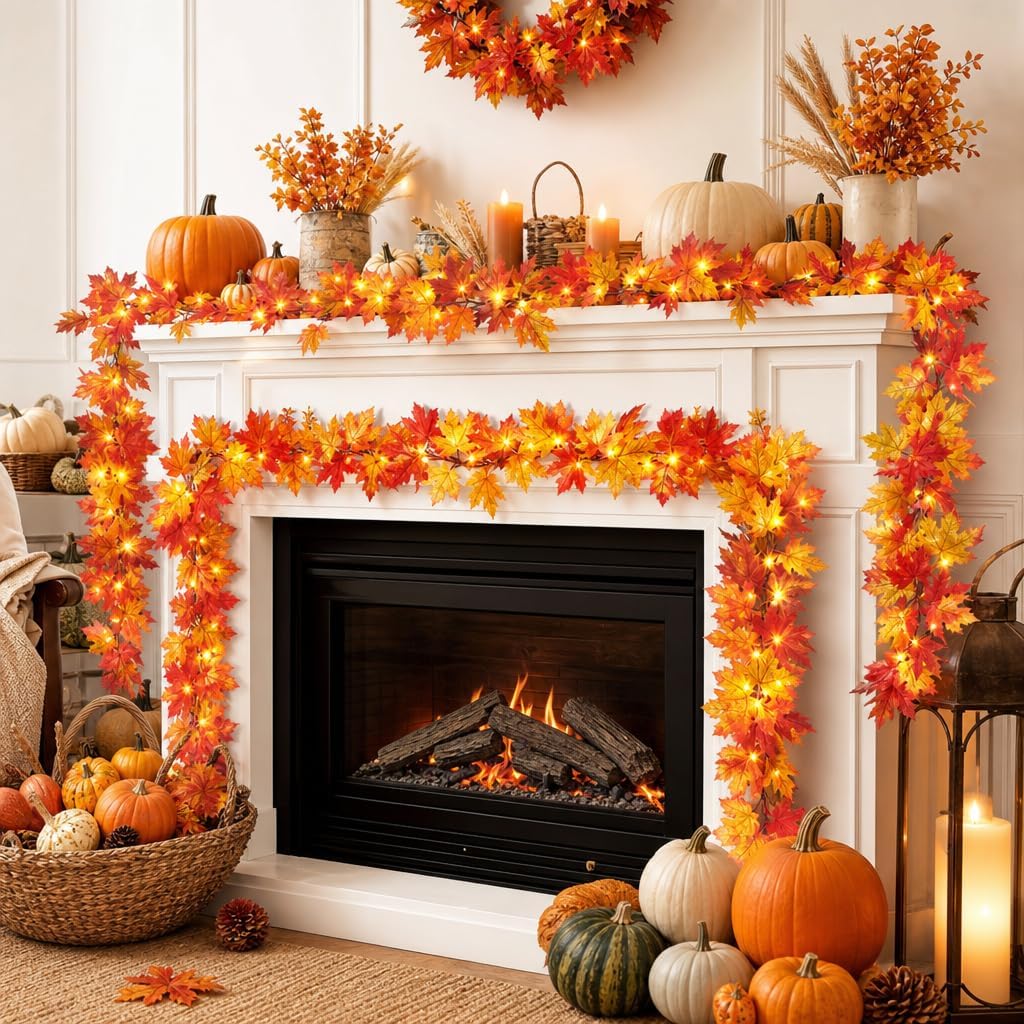 🍂 Sfeervolle Esdoornbladslinger met Warmwit Licht – Een Knusse Herfstdecoratie voor Elk Hoekje!🍁