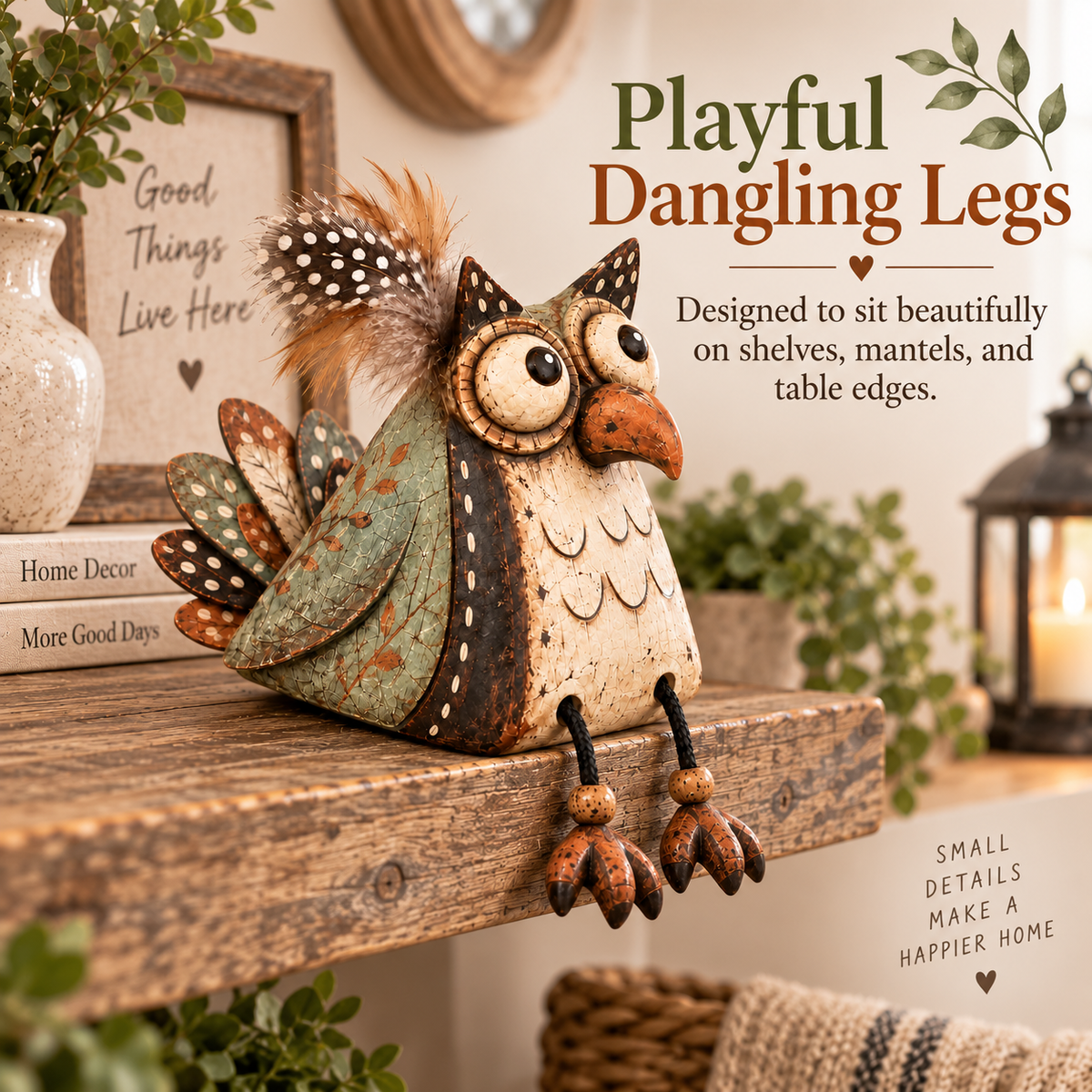 🦉✨ Rustieke Uilen Plankdecoratie – Warme Landelijke Sfeer!