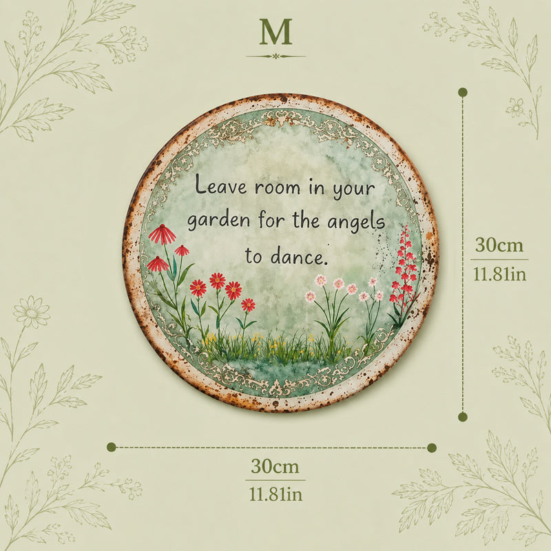 ✨ Handgemaakt rond metalen bordje met ‘Angel Dance’, vintage wanddecoratie voor de cottage-tuin, ideaal als cadeau