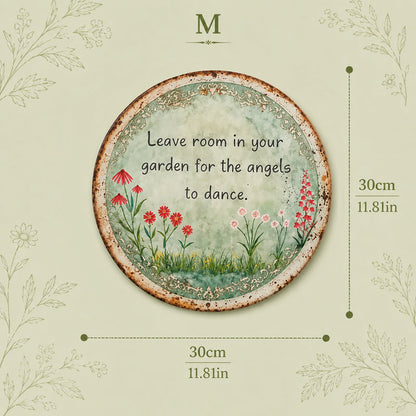 ✨ Handgemaakt rond metalen bordje met ‘Angel Dance’, vintage wanddecoratie voor de cottage-tuin, ideaal als cadeau
