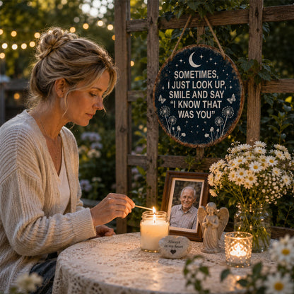 🌙🌿 Herdenkingsbord voor in de tuin – “Ik weet dat jij het was” herdenkingsdecoratie 💖🪦
