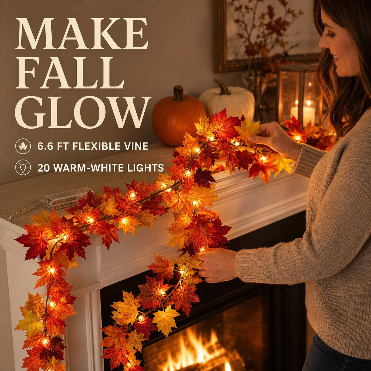 🍂 Sfeervolle Esdoornbladslinger met Warmwit Licht – Een Knusse Herfstdecoratie voor Elk Hoekje!🍁