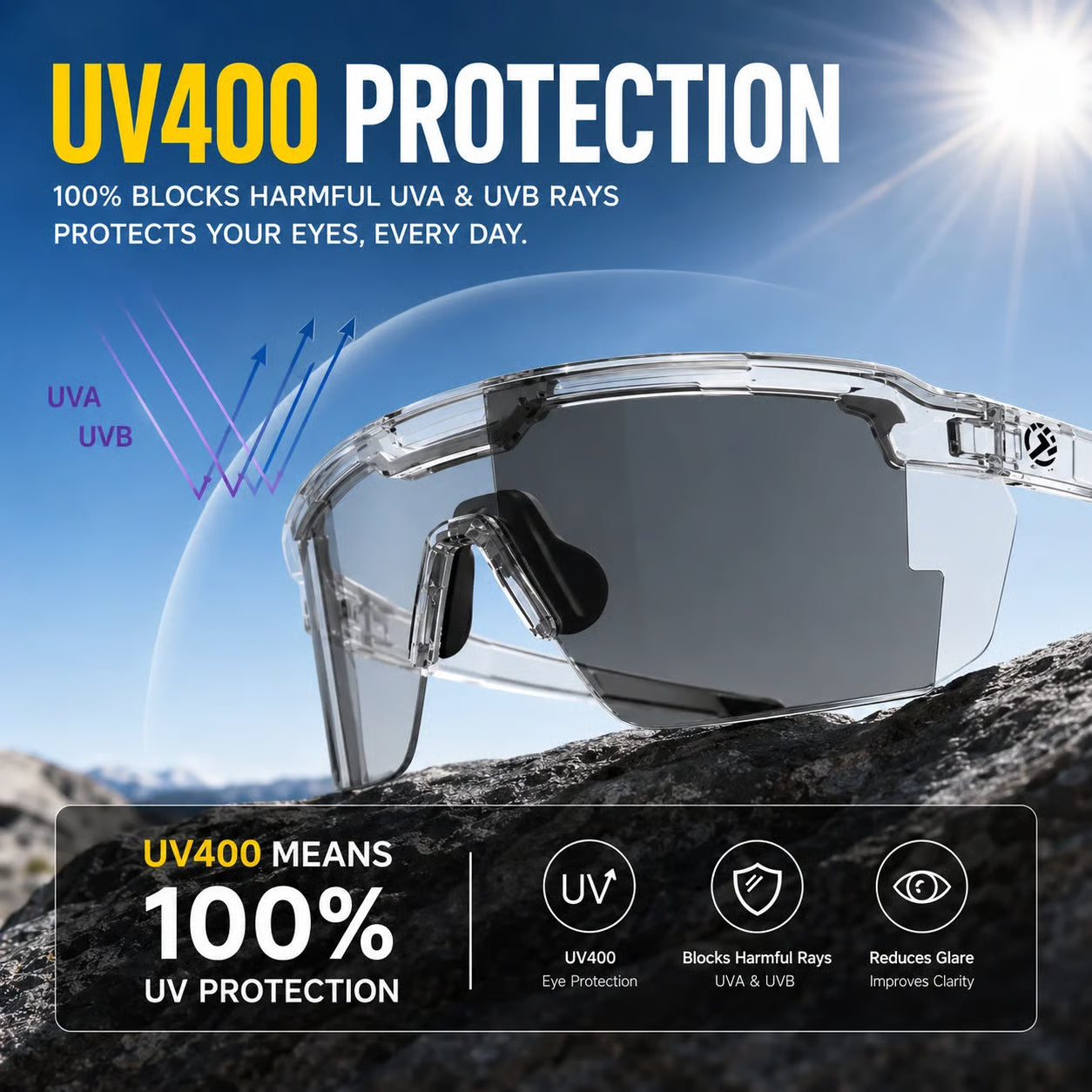 ☀️UV400 fotochromatische gepolariseerde veiligheidsbril – 🥇Slagvaste bril voor buitensporten en werk