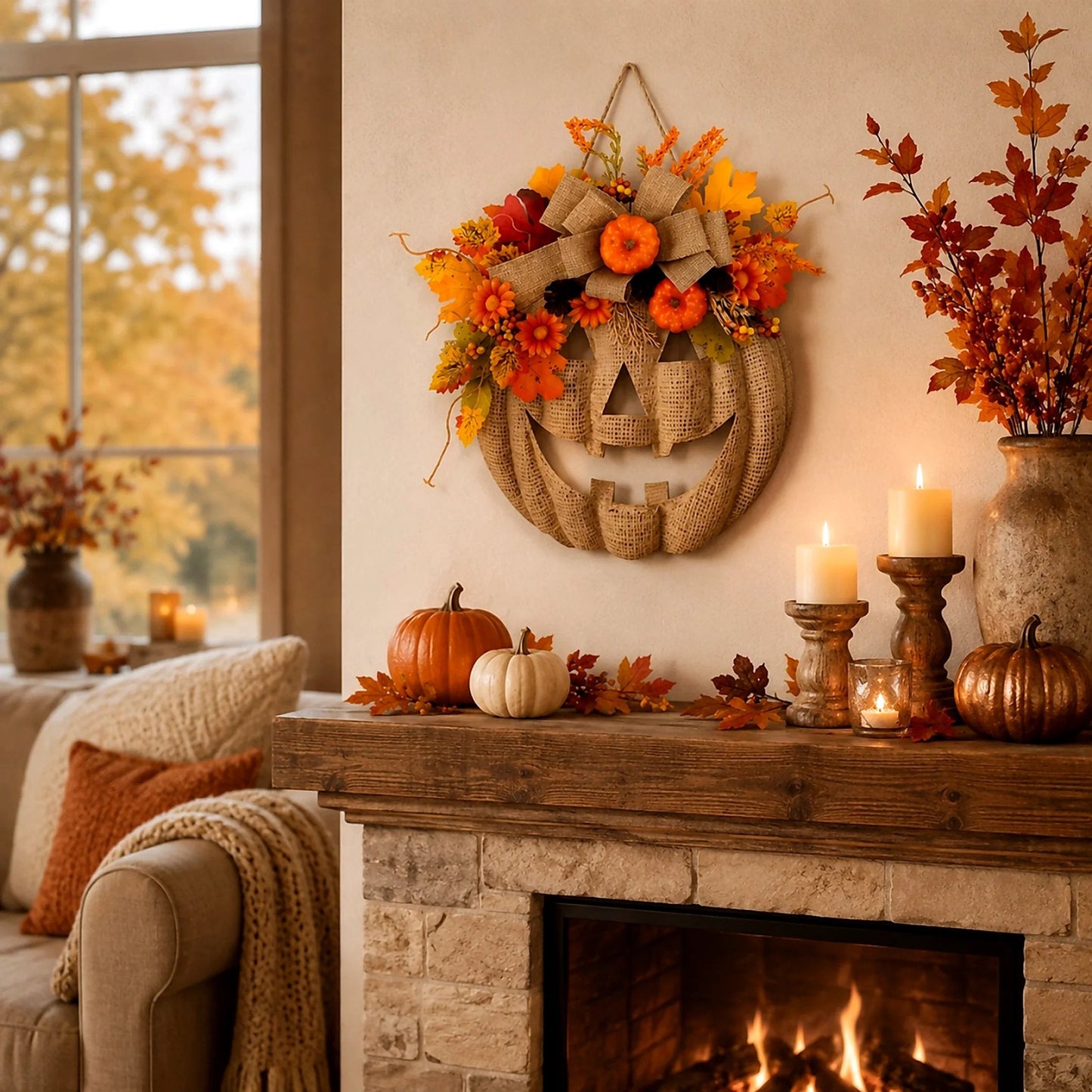 🎃✨ Lighted Burlap Pumpkin Wreath  (✨Limited Edition 2026)